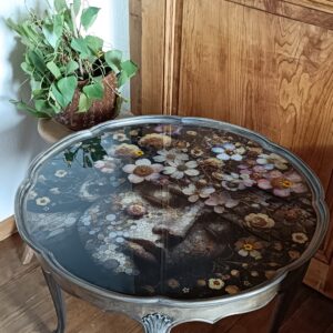 Table fleur finition résine époxy